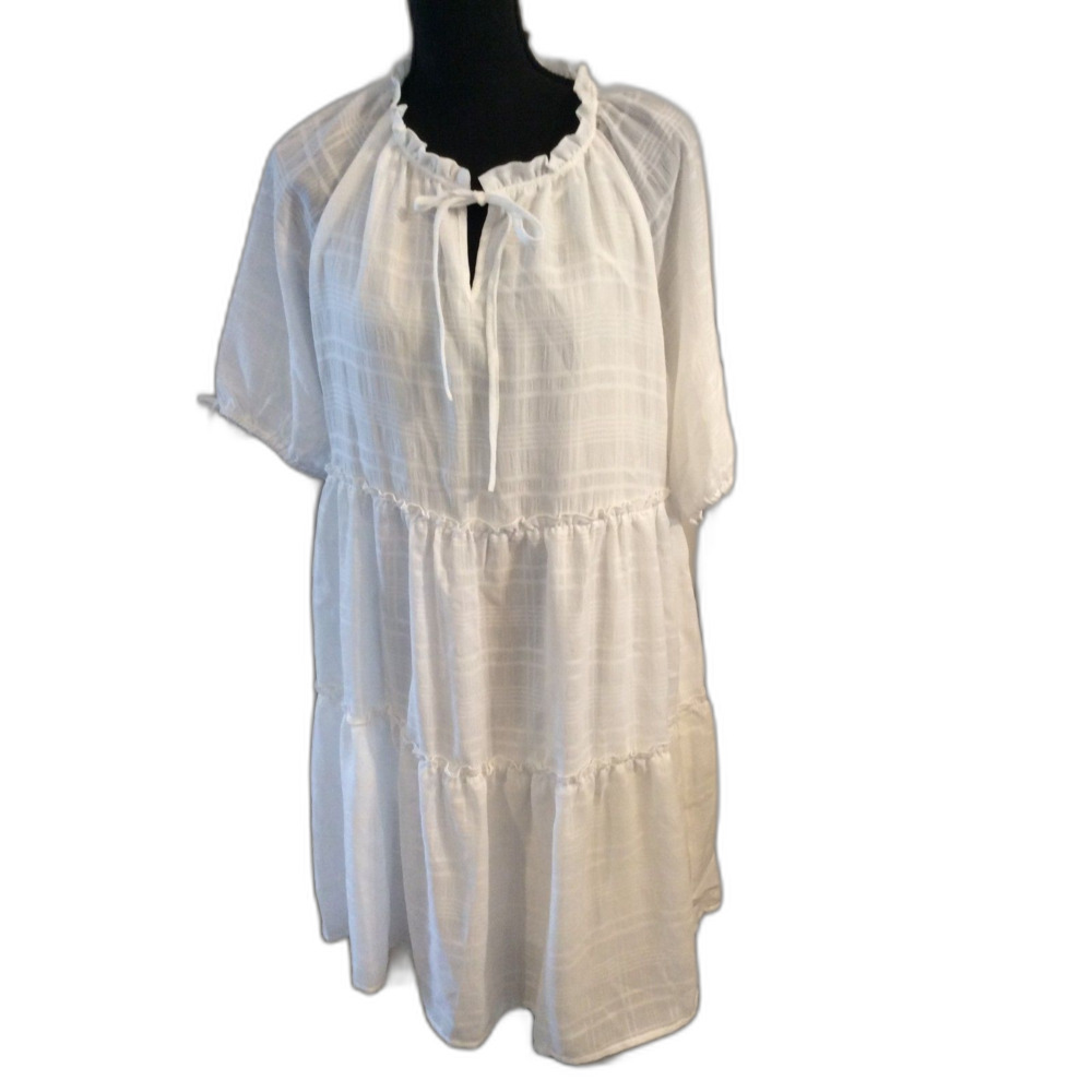 TRIBAL FEMME Women's Dress White Midi Romantic Flowy Size Medium